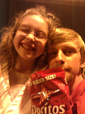 David, his daughter Emily, and her Doritos