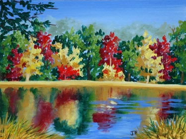 Fall Trees by the Lake by Joan Hansen