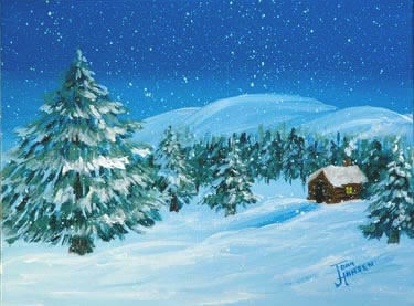 Snowy Cabin by Joan Hansen